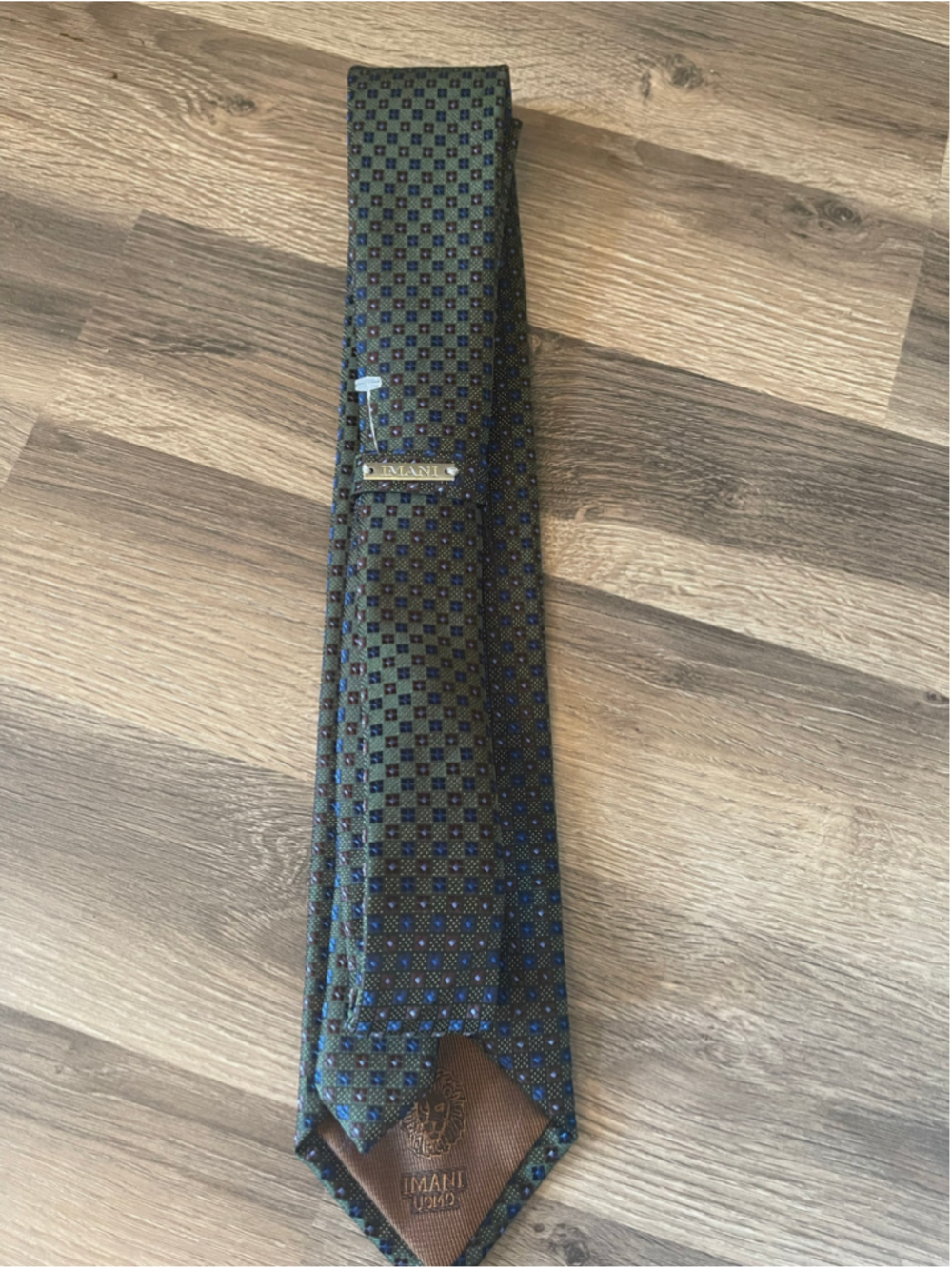 Men's Imani Uomo Tie One Size Green Blue Geometric Pattern - Picture 2 of 4